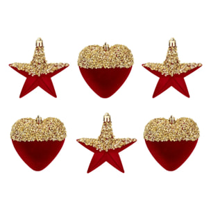 Lot de 6 sujets cœurs et étoiles polystyrène rouge