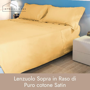 Intrecci Home Lenzuola, Lenzuolo Sopra in Raso di Puro cotone Satin, Made in Italy, Morbidezza Suprema, Elegante e Confortevole, Tinta Unita