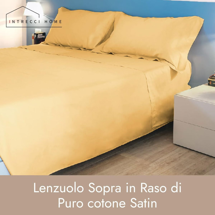 Intrecci Home Lenzuola, Lenzuolo Sopra in Raso di Puro cotone Satin, Made in Italy, Morbidezza Suprema, Elegante e Confortevole, Tinta Unita