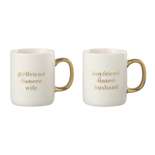 J-Line tasse Mariage Anglais - porcelaine - blanc/or - 2 pcs