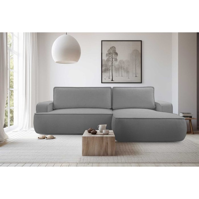 Nessino - canapé d'angle droit 4 places - convertible avec coffre - en tissu texturé - Gris foncé