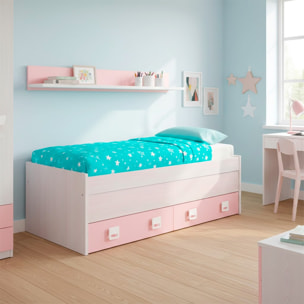 Letto Con Letto Estraibile 2 Cassetti E Mensola Letto Salvaspazio Contenitore Cameretta Bambini Ragazzi 65 x 199 x 96 Cm Bianco Alpi e Rosa