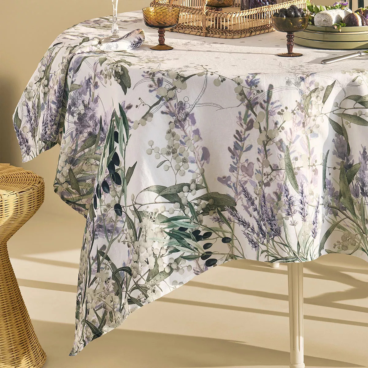 Nappe lin & coton lavé 150 g/m² imprimé violet Parfum de lavande mauve