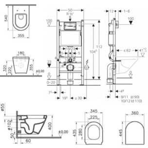 Pack WC Bati-support Geberit Duofix + WC suspendu Vitra Integra + Abattant en Duroplast + Plaque blanche