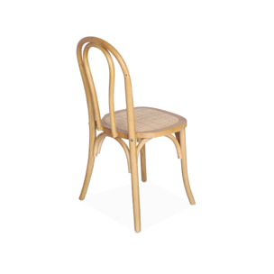 Lot de deux chaises vintage en bois avec assise en rotin et dossier arrondi coloris naturel