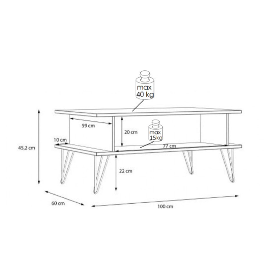 Table basse rectangulaire L. 100 cm décor chêne & métal noir - NEIVE