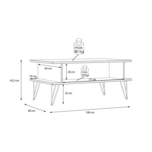 Table basse rectangulaire L. 100 cm décor chêne & métal noir - NEIVE