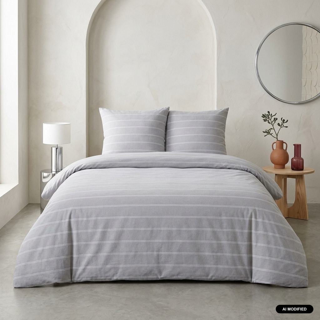 Parure de lit microfibre lavée 2 places rayures gris TIM