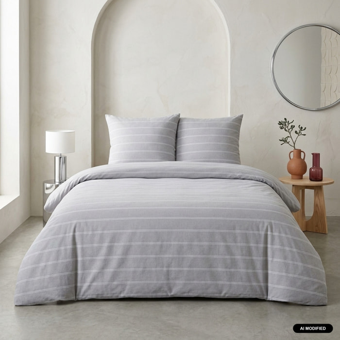 Parure de lit microfibre lavée 2 places rayures gris TIM