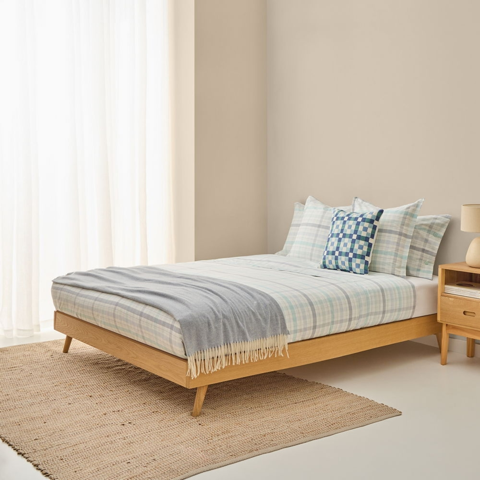 Sábana de algodón 180 hilos cuadros Newren color agua marina 100% Algodón