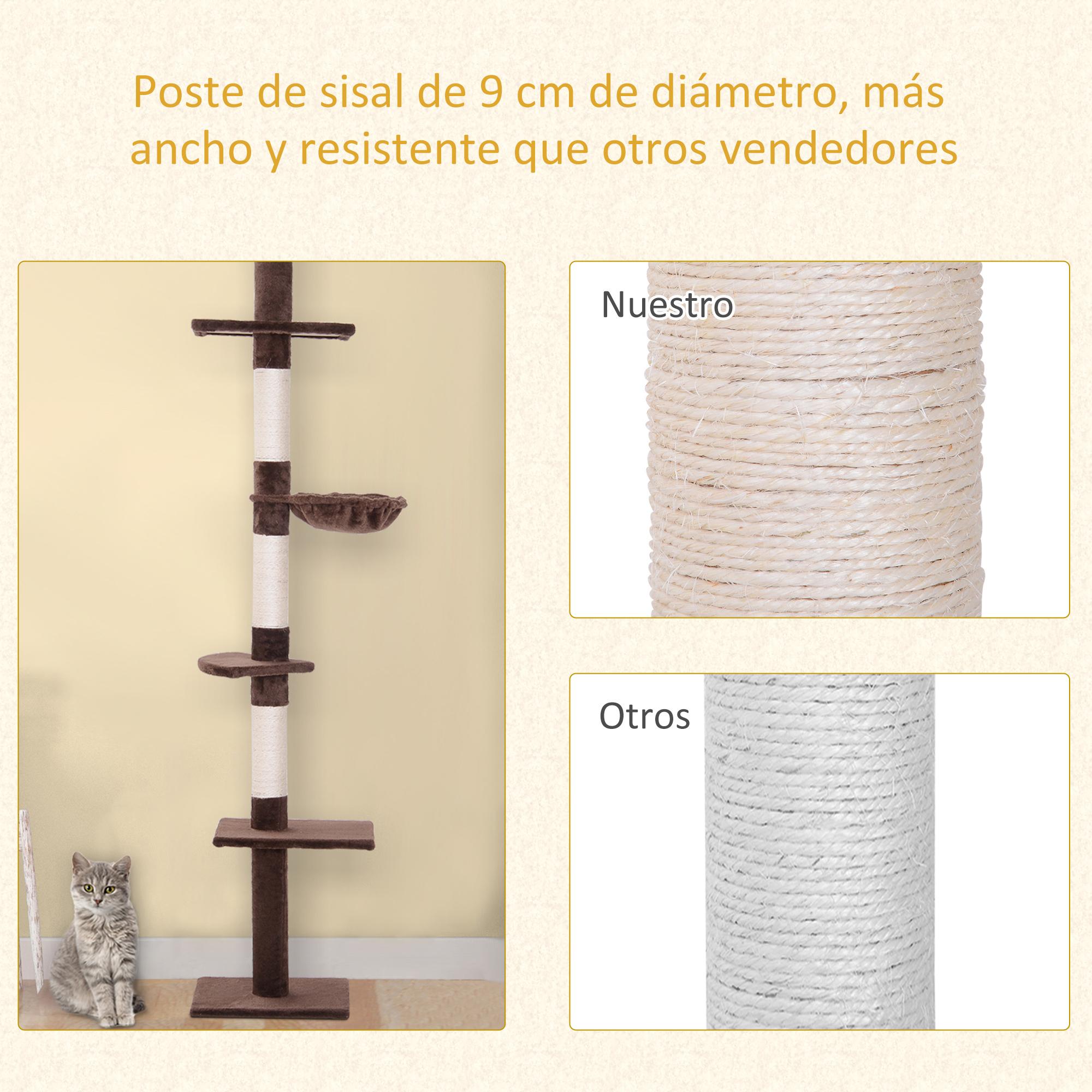 Árbol Rascador para Gatos Altura Ajustable 230-260 cm Hamaca Postes Sisal Marrón