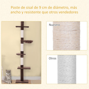 Árbol Rascador para Gatos Altura Ajustable 230-260 cm Hamaca Postes Sisal Marrón