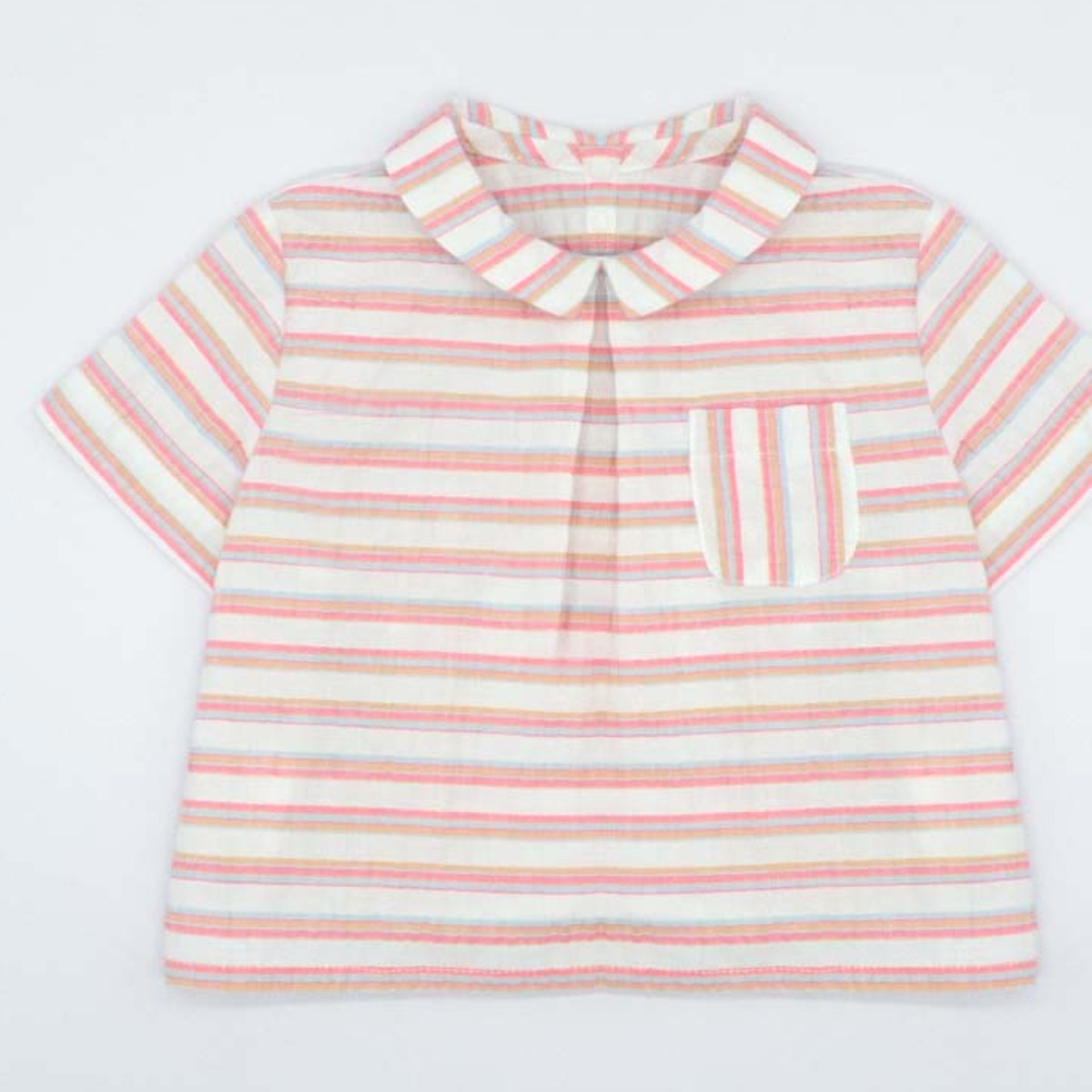 CAMISA RAYAS MULTICOLOR CON CUELLO Y BOLSILLO