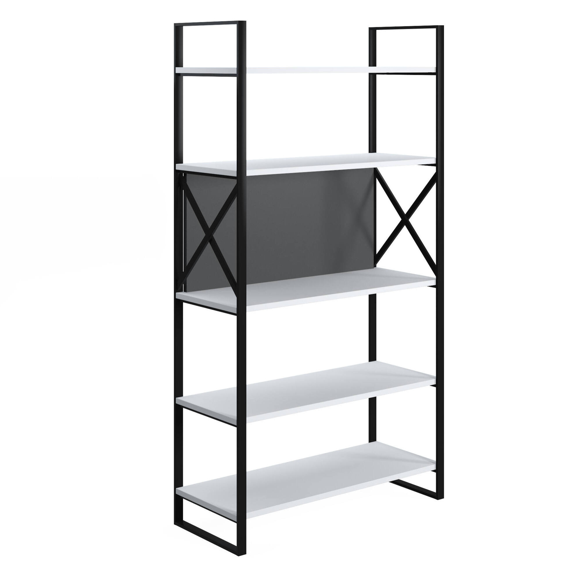 Libreria con cinque ripiani sviluppata in altezza, cm 86 x 35 x 160, colore bianco e antracite