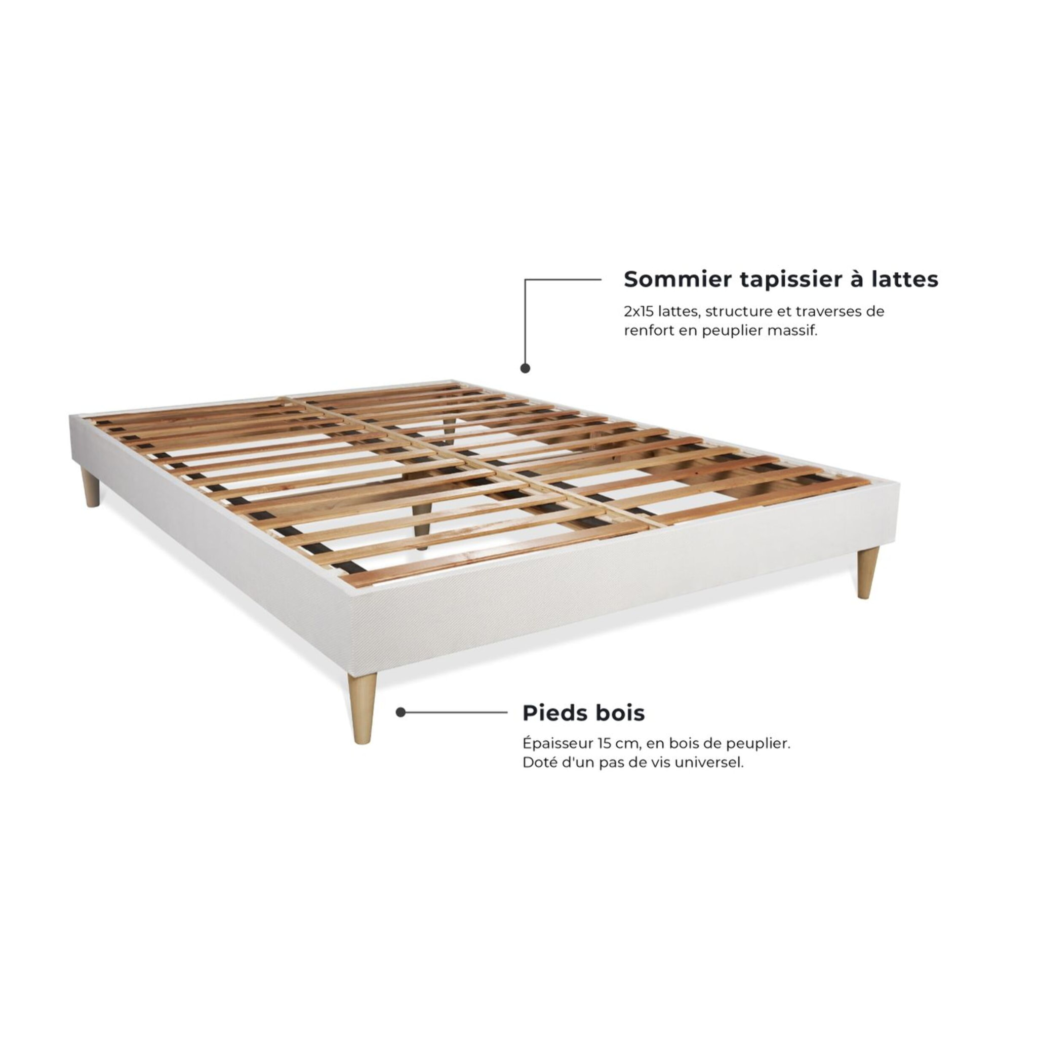 Ensemble matelas à mémoire de forme maxi épaisseur Buckingham sommier KIT blanc + Sommier tapissier en kit cm d'épaisseur - Matelas à Mémoire de forme de 30cm d'épaisseur - 2 places