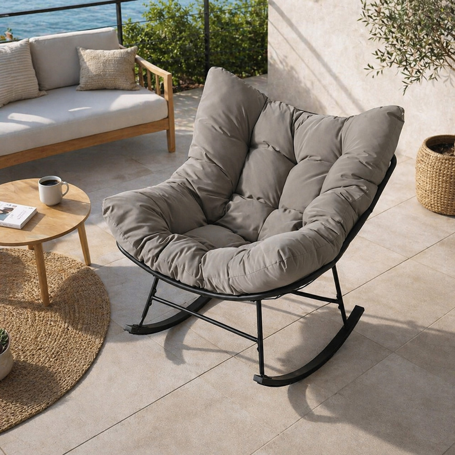 Fauteuil à bascule d'intérieur et d'extérieur gris LUMBISI