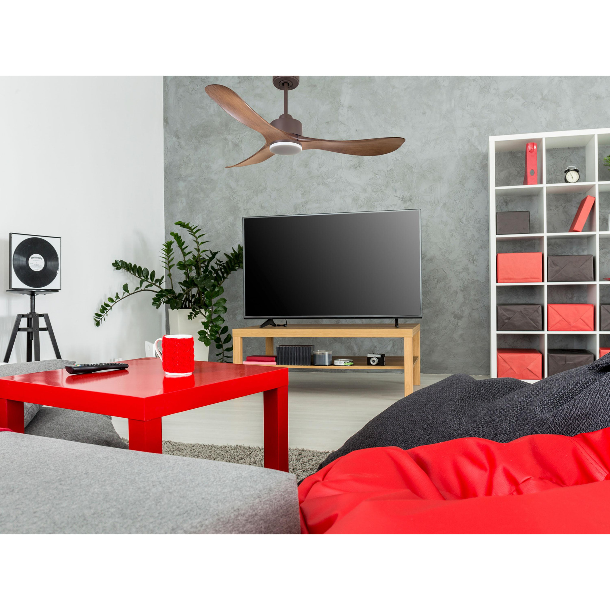 Ventilateur de plafond Réversible  Thermostat Dimmable Wifi Moteur à courant continu Toits en pente Télécommande Lumière à trois tons Hypersilence Mémoire