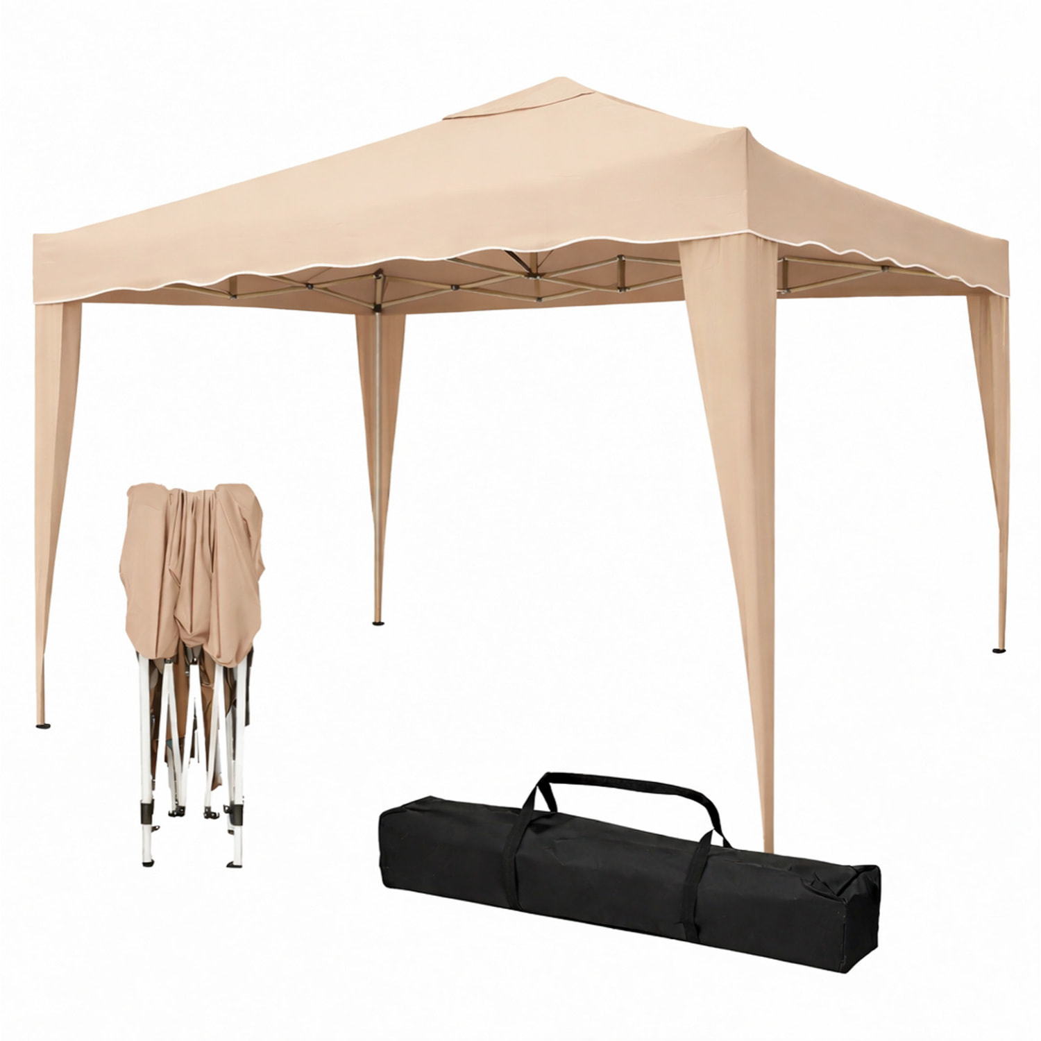 Gazebo Pieghevole 3x4 M in Acciaio con Telo Idrorepellente 160 g/m² Anti-UV Struttura Robusta Apertura Rapida con Borsa e 4 Sacche Beige