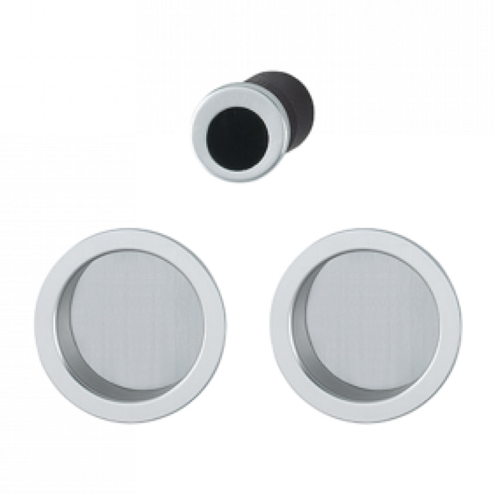Set 5 aluminium pour porte coulissante 4920 F94-1 ronde aspect chromé satiné, aveugle sans gâche, cuvette + doigt - HOPPE - 3947849