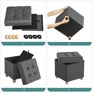 Pouf contenitore grigio scuro con gambe in legno