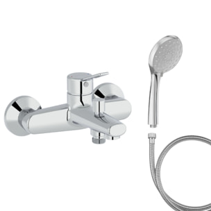 Mitigeur baignoire Eo + pommeau de douche Awaken + flexible de douche métal + colonnettes Idro'Flex