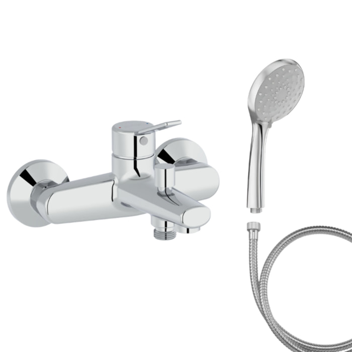 Mitigeur baignoire Eo + pommeau de douche Awaken + flexible de douche métal + colonnettes Idro'Flex