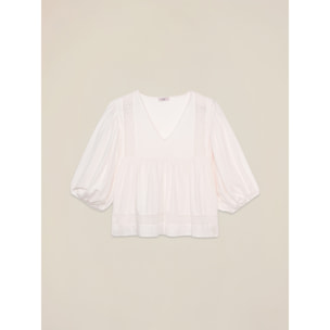 Oltre - T-shirt boxy con ajour - Bianco