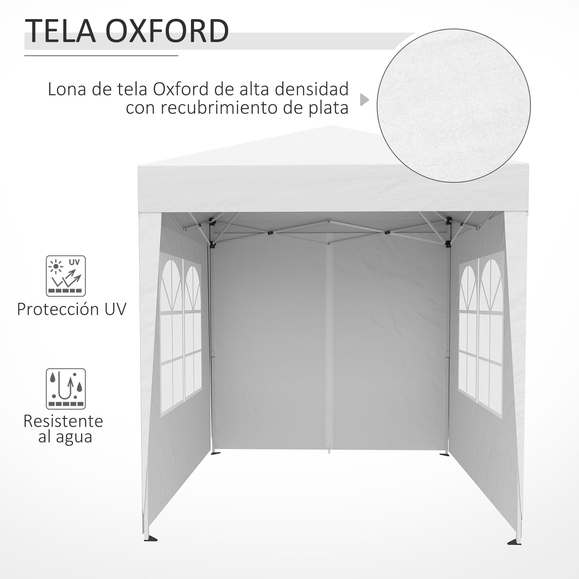 Carpa Plegable 2x2 m Cenador de Jardín con 4 Paredes Laterales Tela Oxford 2 Puertas 2 Ventanas y Bolsa de Transporte para Exterior Terraza Camping Fiestas Blanco