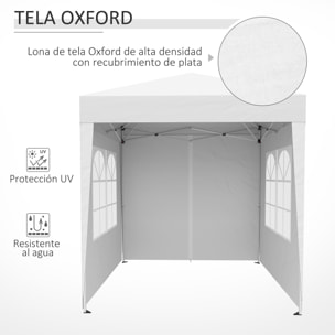 Carpa Plegable 2x2 m Cenador de Jardín con 4 Paredes Laterales Tela Oxford 2 Puertas 2 Ventanas y Bolsa de Transporte para Exterior Terraza Camping Fiestas Blanco