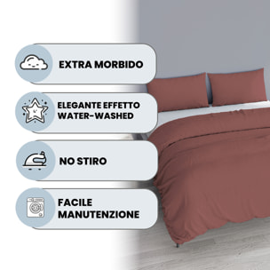 PARURE COPRIPIUMINO WATER WASHED, 100% Microfibra, No Stiro - ROSSO CORALLO