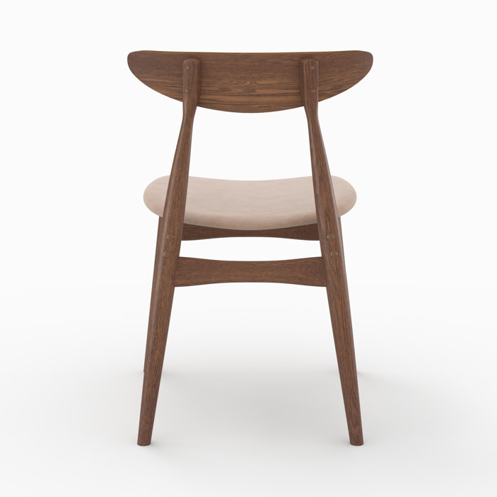 Lot de 2 chaises en tissu beige et bois d'hévéa - Josette