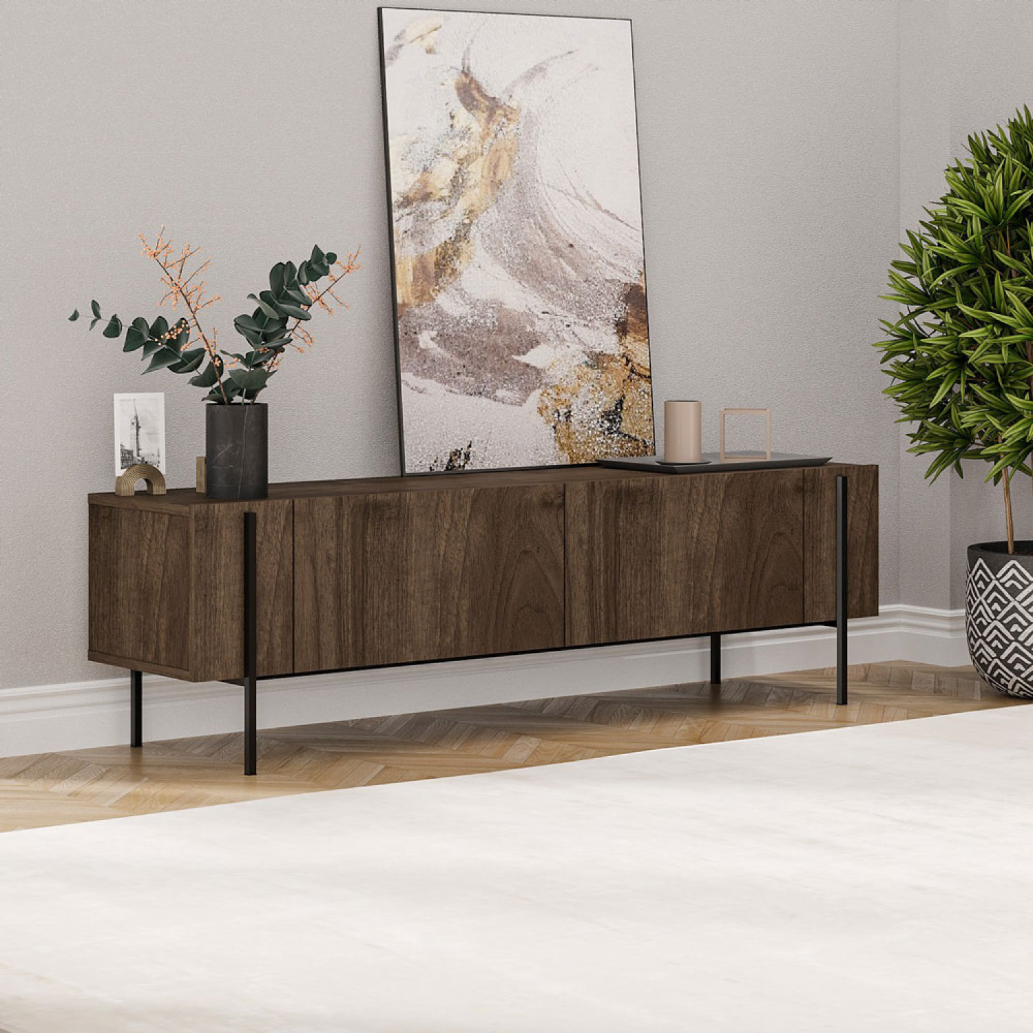 VIENNA Meuble TV avec placards aspect noyer 160cm