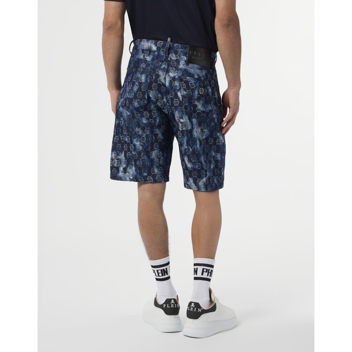PHILIPP PLEIN Denim Shorts Jacquard Monogram