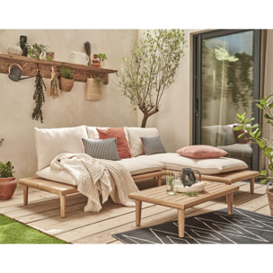 Papeete - salon bas de jardin 4 places + table - bois d'acacia et coussins beiges - Bois / Beige