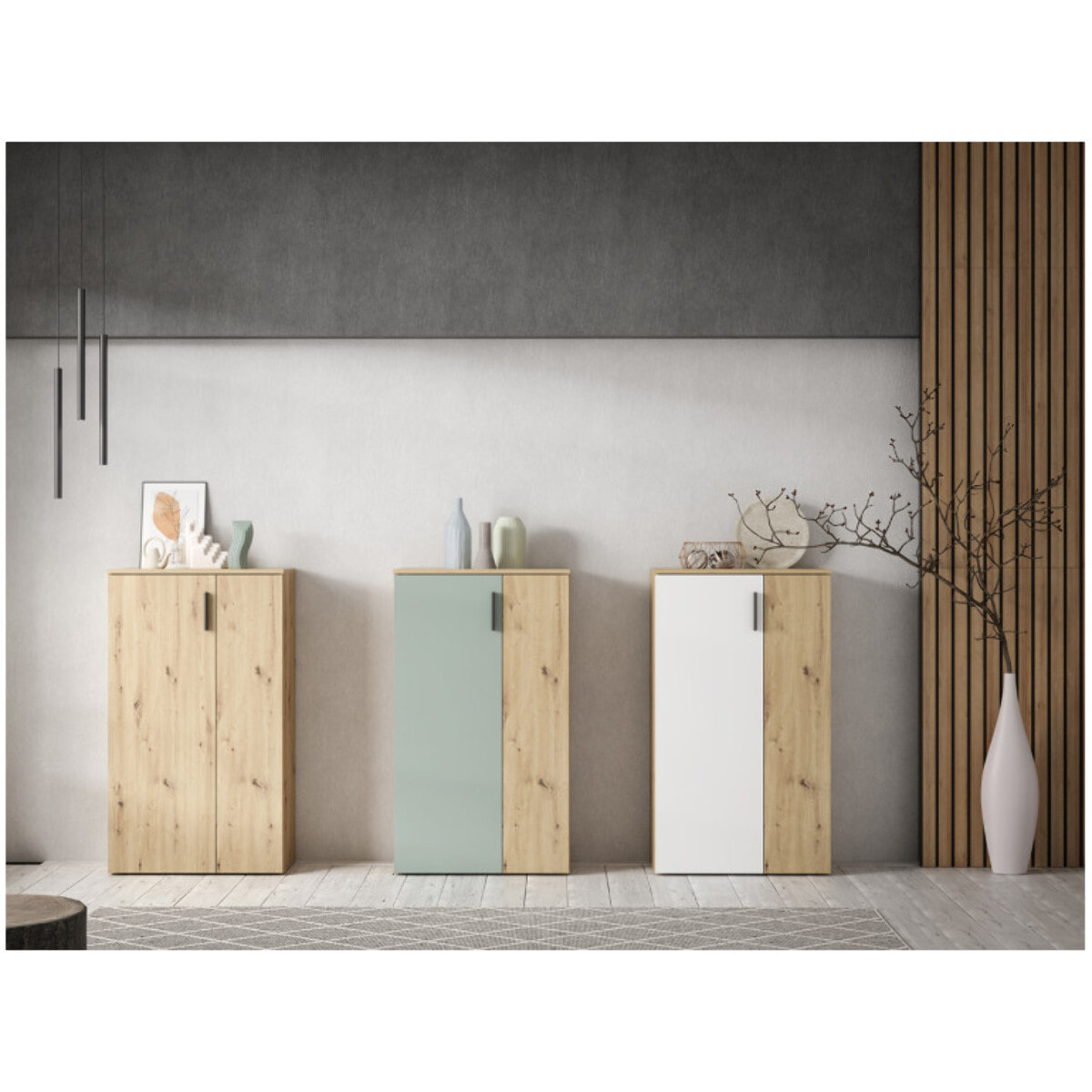 Armoire Meuble à Chaussures bois de chêne rustique et vert sauge – SHOES