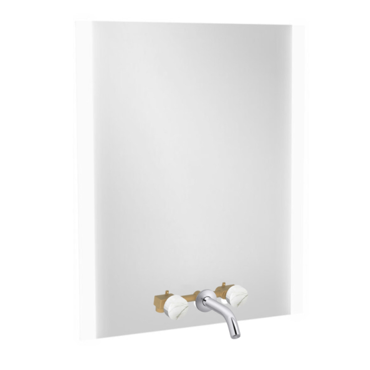 Miroir 3 trous 80 cm + mélangeur lavabo encastré 3 trous Grands Boulevards marbre sculptural et chromé