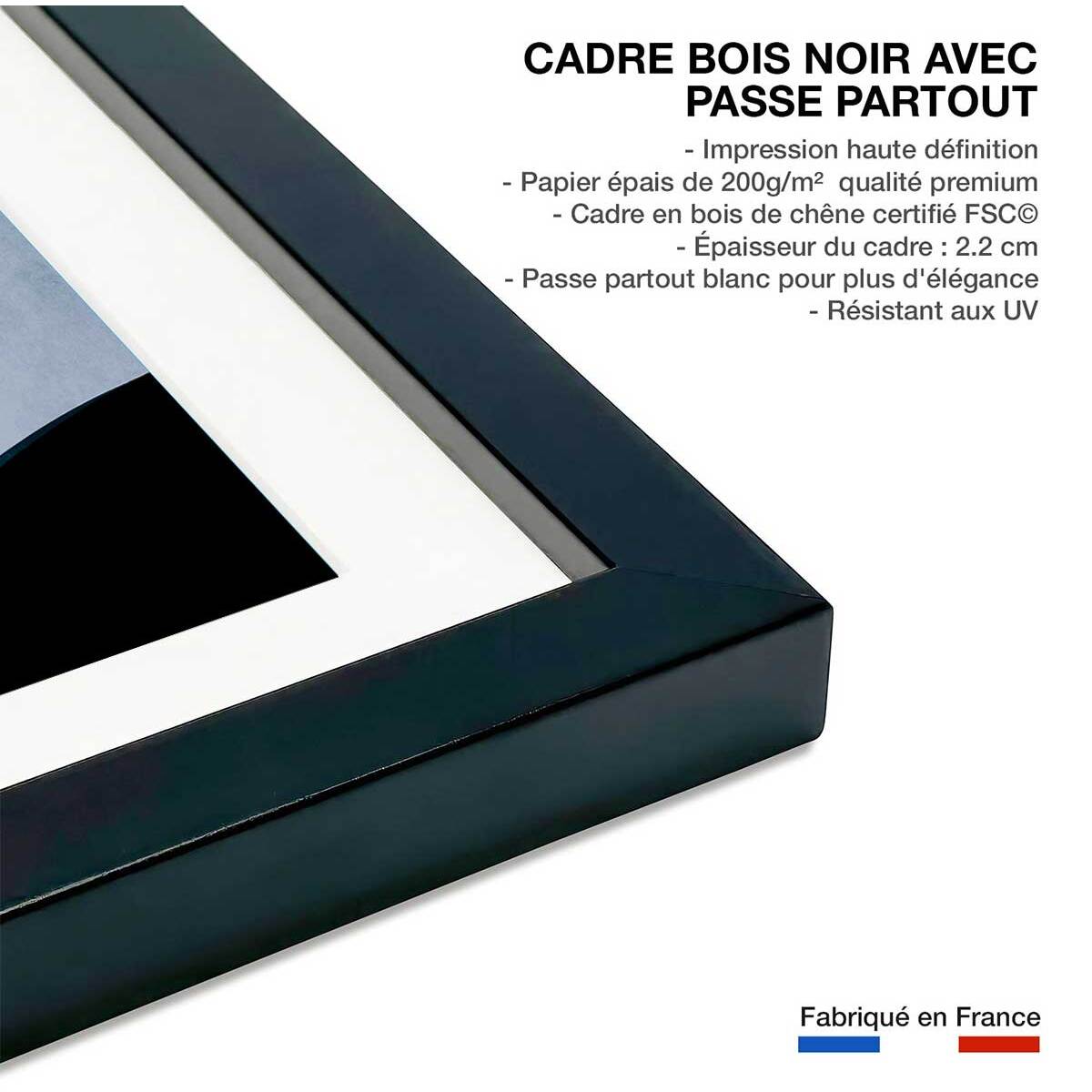 Affiche ""Memoire de vagues"" Affiche + cadre en bois - Noir