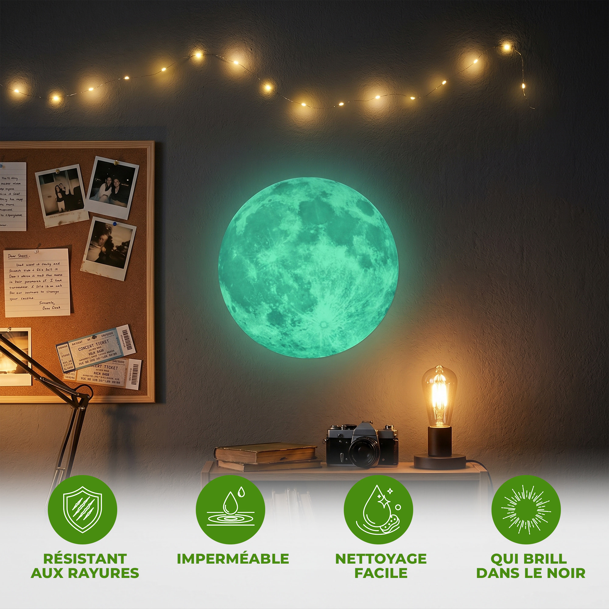 Stickers Muraux décoration adhésifs Lune phosphorescente 30cm