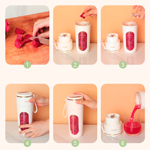 Mini batidora portátil de 340ml con 10 cuchillas de acero, pantalla LCD e inicio de seguridad por doble click.