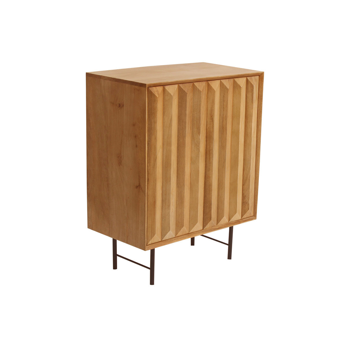 Buffet en bois manguier massif gravé et métal noir 2 portes L70 cm AGRA