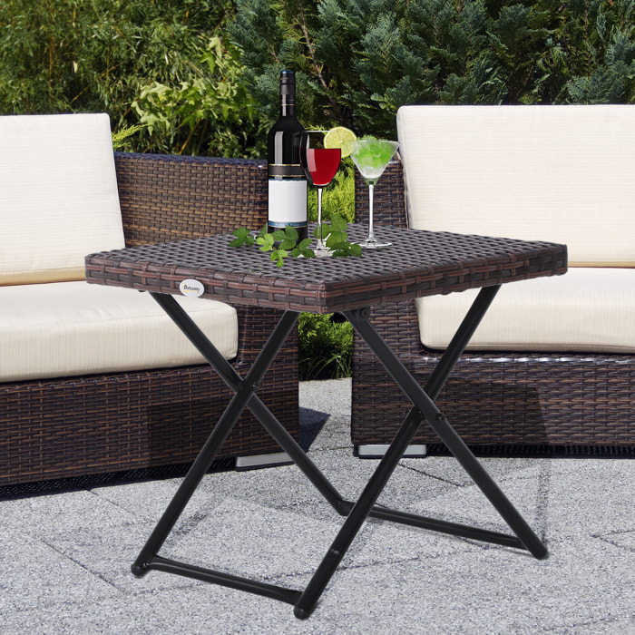 Table basse pliable de jardin style cosy chic dim. 40L x 40l x 40H cm métal époxy résine tressée imitation rotin marron