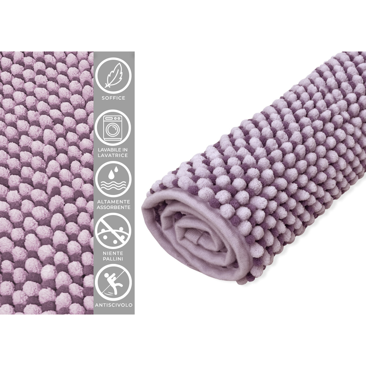 Tappeto Bagno Doccia Antiscivolo Super Assorbente Modello Dots Lilla