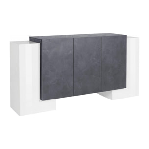 Credenza moderna a 5 ante, Made in Italy, Madia da cucina, Buffet di design da soggiorno, cm 170x45h85, colore Bianco lucido e Grigio Cenere