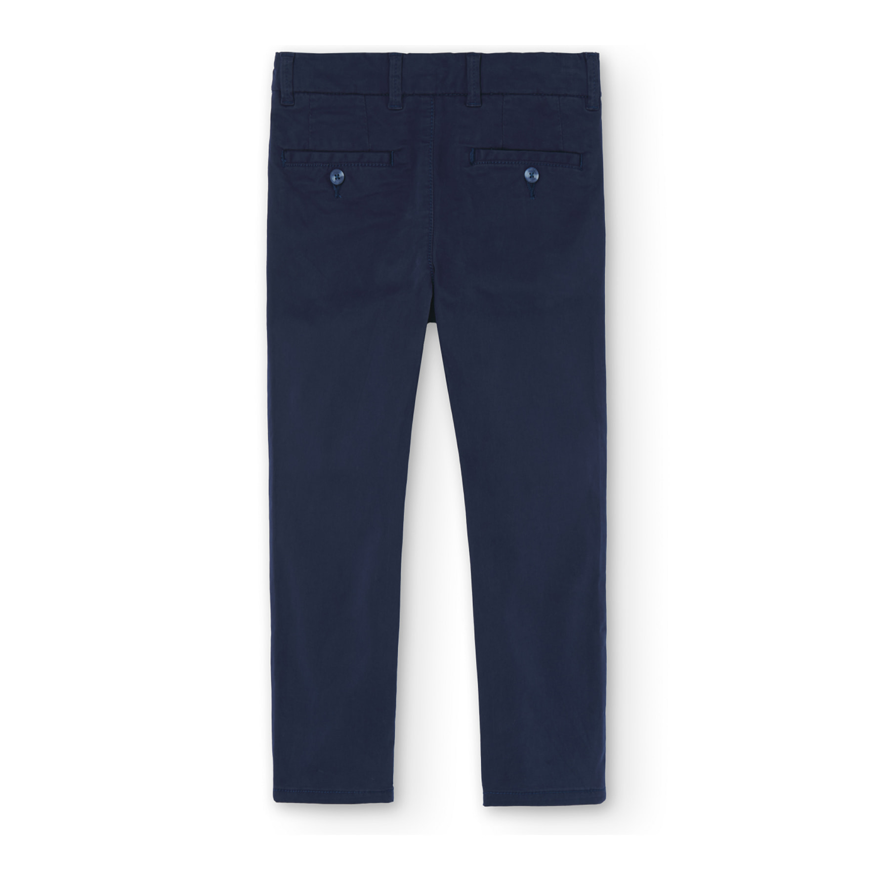 Pantalón elástico niño liso, satén, azul, cierre botón