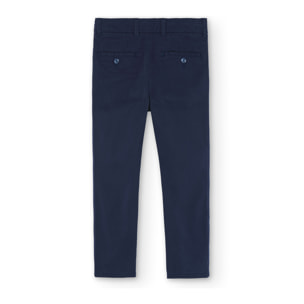 Pantalón elástico niño liso, satén, azul, cierre botón