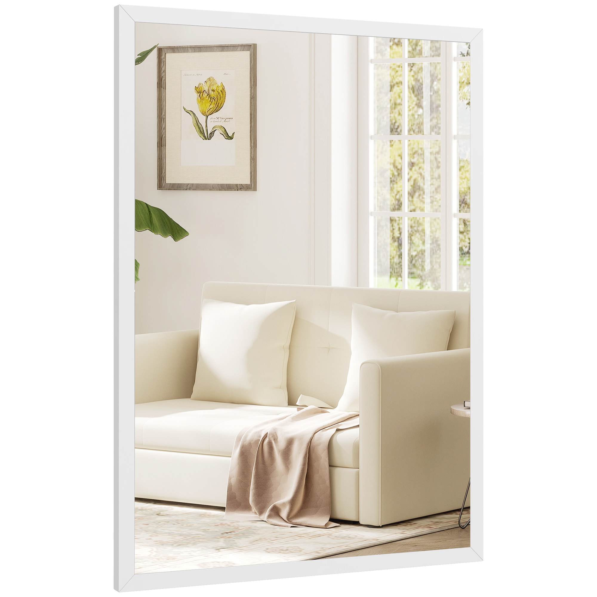 Miroir mural rectangulaire dim. 40L x 60H cm cadre bois blanc