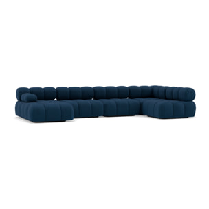 Ruby - canapé panoramique modulable d'angle droit 7 places en velours texturé - Bleu