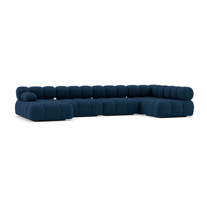 Ruby - canapé panoramique modulable d'angle droit 7 places en velours texturé - Bleu