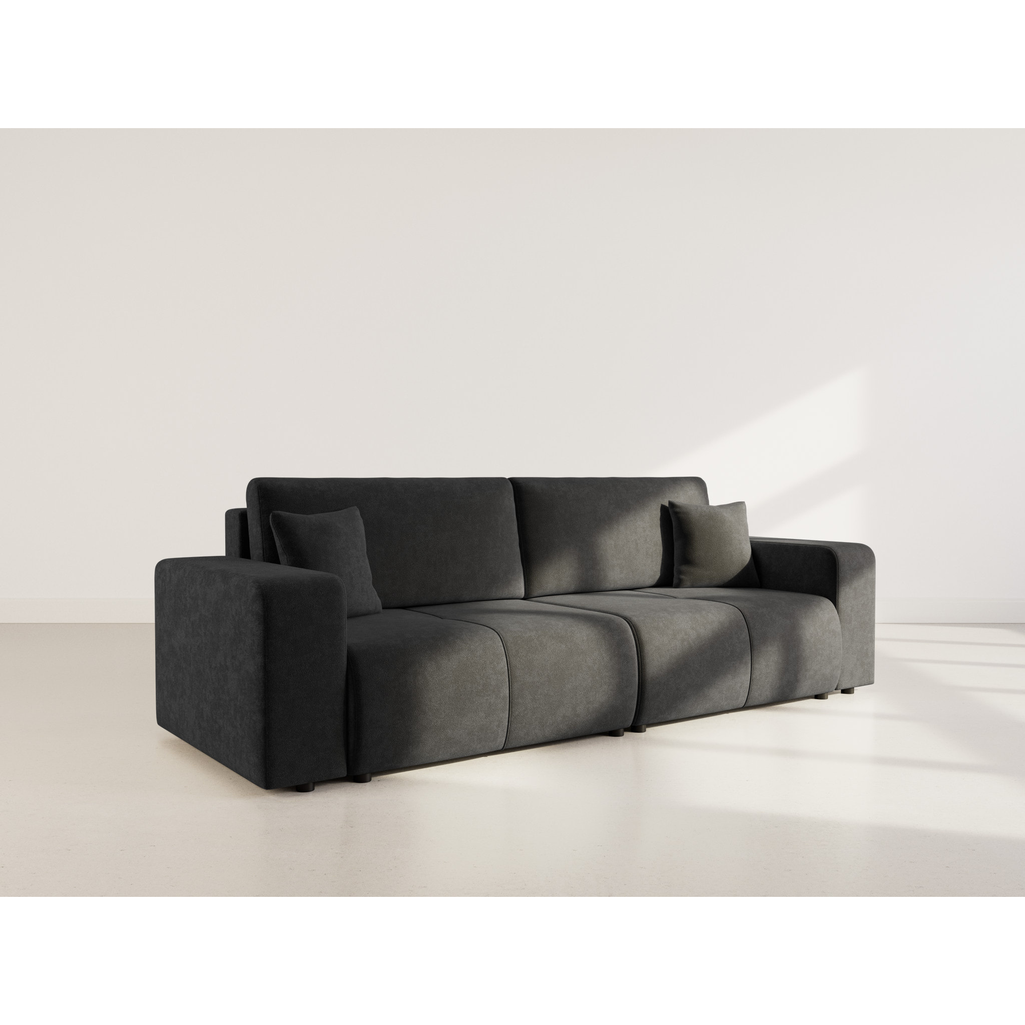 Nicole - Canapé droit 4 places convertible avec coffre en tissu - Gris Anthracite