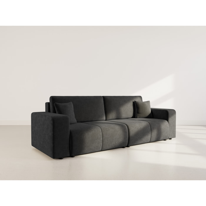 Nicole - Canapé droit 4 places convertible avec coffre en tissu - Gris Anthracite